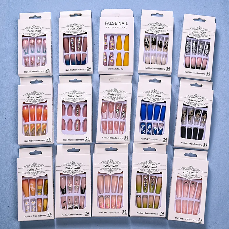 2022 Designer Appuyez sur la couleur des ongles Kit d'ongles à couverture complète Ongles artificiels Presse acrylique sur les ongles