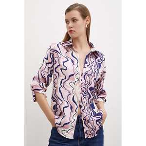 Chemise basique à effet ondulé pour femme, chemisier en popeline boutonné, imprimé rose, à porter au quotidien - Product Image 4