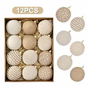 Boling 8Cm Minimalist Natural Jute Electroplated Handmade Hanging <b>Ball</b> Ornaments Decorative <b>Balls</b> Christmas Tree - Product Image 1