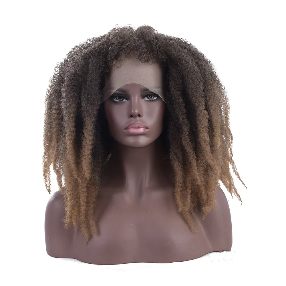 Wig Renda Depan Rambut Kepang Keriting Afro 14 "untuk Wanita Afrika Hitam Kepang Marley Sintetis Wig Crochet