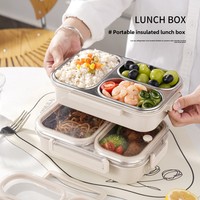 Boîte à lunch rectangulaire portable moderne BOSAI en acier inoxydable 304, anti-odeur, étanche, compartiment en plastique chauffable, capacité de 1 à 3 L