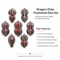 Ensemble de 7 dés en métal à échelle de dragon rouge noir profond, faits à la main, polyédriques, pour jeux de table Dungeons and Dragons, coffret cadeau