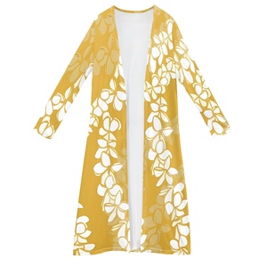 1MOQ spedizione a goccia 2025 all'ingrosso a buon mercato <span class=keywords><strong>giallo</strong></span> Elei polinesiano Samoan Design floreale Custom <span class=keywords><strong>cardigan</strong></span> a maniche lunghe per le donne - Product Image 1