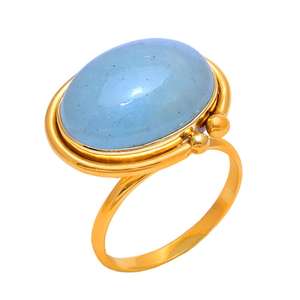 Bague en pierre précieuse aigue-marine de forme ovale véritable. Bague en argent sterling 925 plaqué or fournisseur de bijoux Casa De Plata - Product Image 2