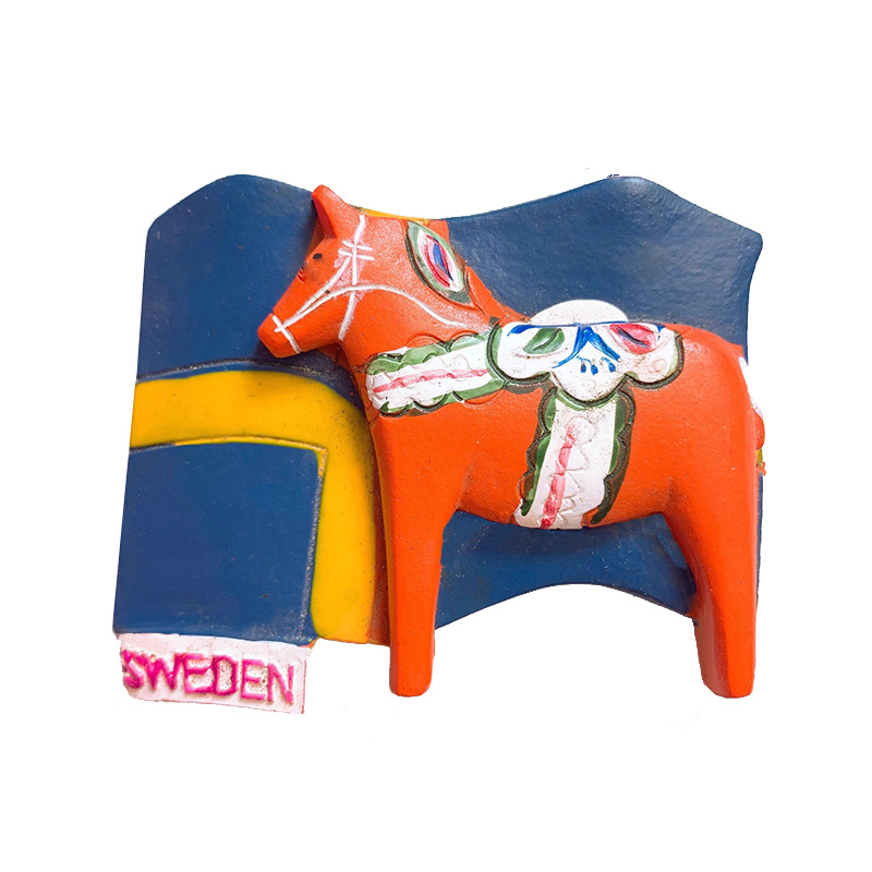 Aimant Frigo 3D Cheval Dala Suède – 6x6 Cm, Polyresine | Décoration Cuisine, Souvenir Voyage