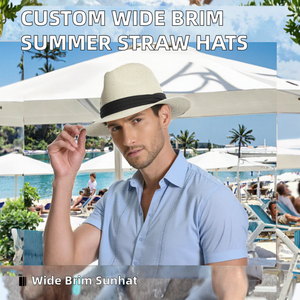 Chapeaux de plage d'été en paille personnalisés en gros avec dentelle pour homme et femme, chapeau Panama à large bord - Product Image 2