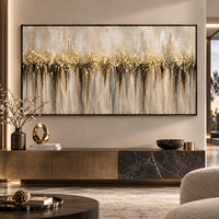 Peinture sur toile abstraite neutre Gold Horizon, art mural texturé panoramique pour la décoration de hall d'hôtel, salon, bureau