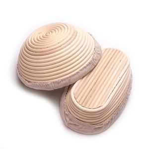 Juego de <span class=keywords><strong>2</strong></span> cestas de mimbre redondas para servir pan, cesta de mimbre con asa, cesta ovalada larga para pan, forma de pan, recipiente para masa de masa madre - Product Image 3