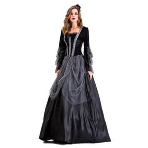 Disfraz de Bruja Terrorífica para Halloween, Vestido de Encaje Negro y Gris con Mangas Abullonadas, Estilo Noble para Baile, Actuación en Escenario - Product Image 1