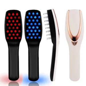 Kırmızı mavi işık terapi titreşim kafa derisi fırça masaj tarak LED saç dökülmesi anti saç şekillendirici aracı ile titreşim masaj tarak