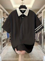 Streetwear 100% Polyester Kontrastfarbener Kragen Doppelt Gestreifte Manschetten Herren Poloshirt Grafik-Print Casual OEM Geringe Mindestbestellmenge Auf Lager