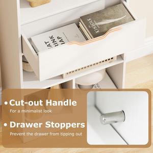 ชั้นวางหนังสือแบบตั้งพื้นสูง 61 นิ้ว แบบกำหนดเอง ชั้นวางของ 7 ชั้น พร้อมลิ้นชัก สำหรับห้องนั่งเล่นและสำนักงาน - Product Image 5