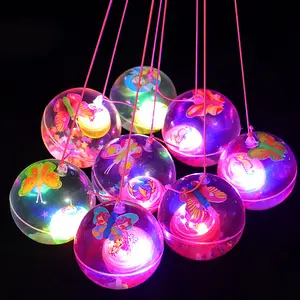 Top Sale Boy Toys 5.5 cm Kids LED Light Glowing Bouncy Ball With Rope As Children's Gifts,Adult Decompression Toys