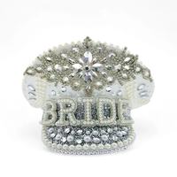Chapeaux de mariée personnalisés en gros avec 3 MOQ, en sequins blancs et strass, pour enterrement de vie de jeune fille, pour femmes