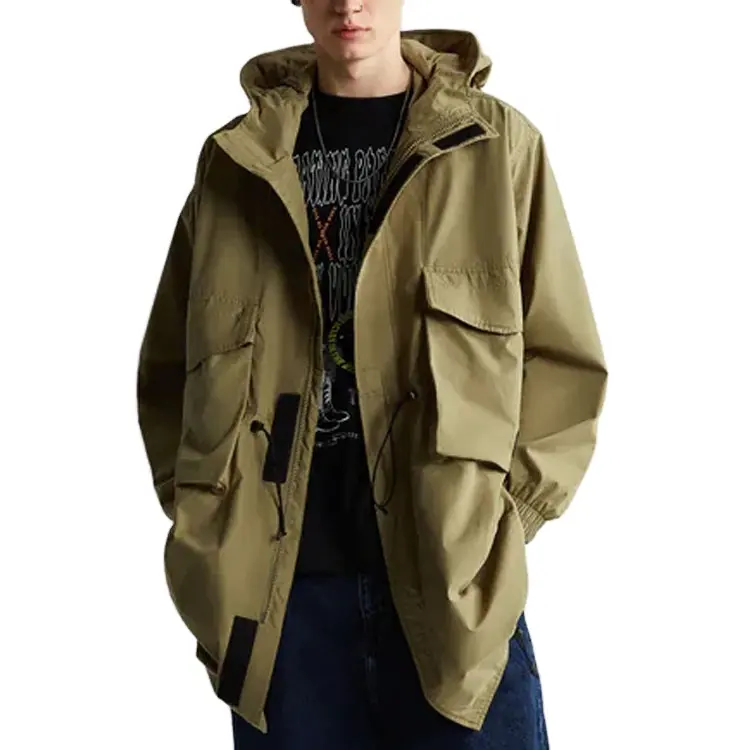 Waholasale oversize लंबी सर्दियों वसंत कारण जैकेट आउटडोर Windbreaker लंबे जैकेट कस्टम लोगो सफारी mens वेल्क्रो जैकेट