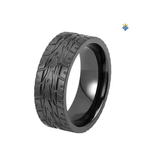 Unique Formula One Races Car Tire Treads 8mm Black Zirconium Mens Wedding Bands