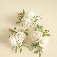 Boutonniere Pernikahan Gaya Eropa & Bohemian untuk Pengantin Pria & Pendamping Pria, Bunga Mawar Putih Sutra Imitasi, Pin Bouton, Pasokan Lintas Negara