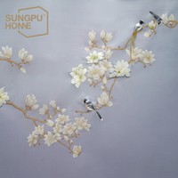 Papel Tapiz Bordado Personalizable de Seda con Cuentas Hechas a Mano, Diseño de Flor de Magnolia y Pájaro, para Uso en Hogares, Hoteles Boutique y Espacios Comerciales