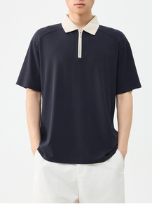 <span class=keywords><strong>เสื้อโปโล</strong></span>ผู้ชายทรงหลวม สีกรมท่าล้วน คอปกตัดสี ผ้าคุณภาพสูง แห้งเร็ว ไม่ยับง่าย พร้อมโลโก้สั่งทำพิเศษ - Product Image 4