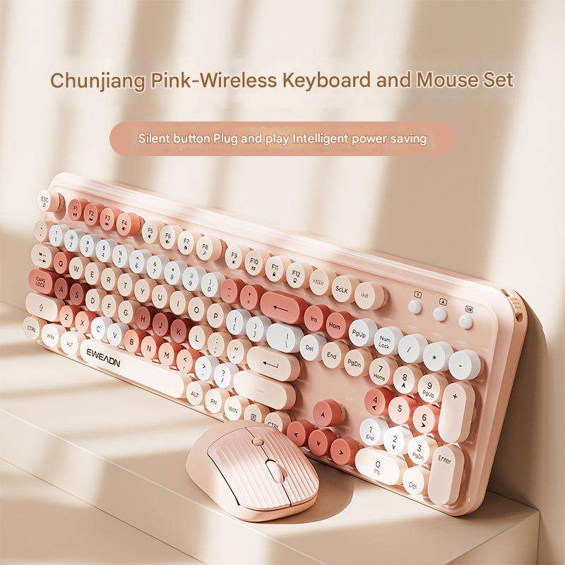 คีย์บอร์ด+เมาส์ไร้สาย Chunjiang Pink