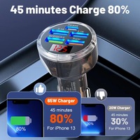 Adaptateur de chargeur de téléphone de voiture USB C 5 en 1 avec affichage de tension Transparent Super rapide avec voltmètre pour iPhone Samsung Oneplus