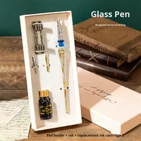 Ensemble de stylos à plume vintage en verre, 2 pointes extra flexibles, porte-stylo gravé, encre, stylo en verre cristal pour l'écriture artistique et le dessin