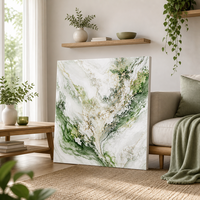 Dalle en pierre frittée Artistic Summer Elf 1600x3200mm, aspect marbre vert veiné floral, pour design d'intérieur de luxe