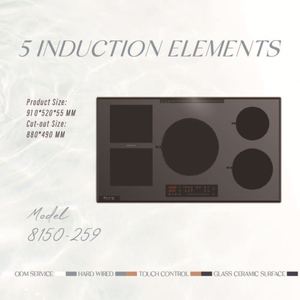 เตาแม่เหล็กไฟฟ้าแบบฝังขนาด 36 นิ้ว 5 หัวเตา สำหรับครัวเรือน - Product Image 4