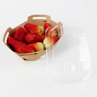 Boîtes biodégradables pour fraises et myrtilles, panier, conteneur, emballage pour baies avec plateau en papier kraft, couvercle en PLA