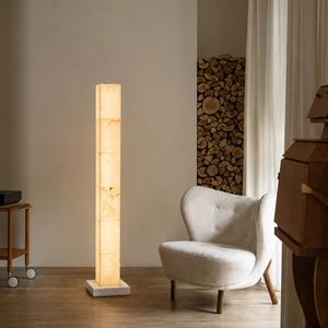 Lámpara de pie minimalista de ónix natural con base de mármol para proyectos hoteleros - Product Image 4