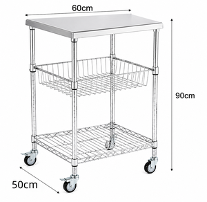 Stainless Steel <b>Kitchen</b> Utility Cart with Galvanized Frame, Rolling Storage Trolley with Wire Basket Metal Shelf Organizer - Product Image 2