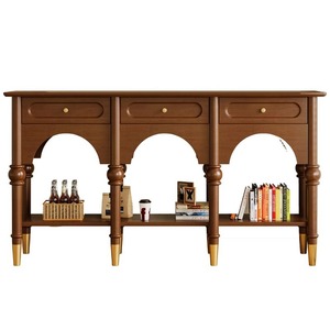 Mid-Century Retro Solid Wood Sideboard <strong>French</strong> &amp; American Style Console Table with <strong>Shelves</strong> &amp; Drawers for Hotel &amp; Living Room - Product Image 5