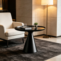 Table d'appoint moderne avec plateau en métal noir mat et base conique, table basse, meubles de salon