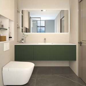 Mueble de Baño Individual con Lavabo Integrado de Madera de Estilo Minimalista Contemporáneo con Espejo - Product Image 3