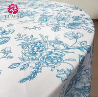 P039 Nappe Rectangulaire et Ronde à Imprimé Floral Rose, Bleu Marine, Bleu Roi pour Mariages, Fêtes et Décoration d'Événements