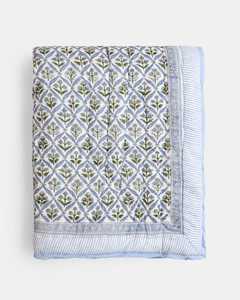 Steel <b>Blue</b> Cotton Quilt Floral Hand Block Print Reversible Jaipuri Bedspread Indian Bedding - Product Image 2