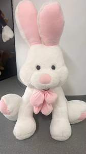 Grand lapin gris en peluche avec oreilles roses, lapin gris doux pour filles garçons, jouets d'animaux en peluche personnalisés OEM d'usine de Pâques - Product Image 6