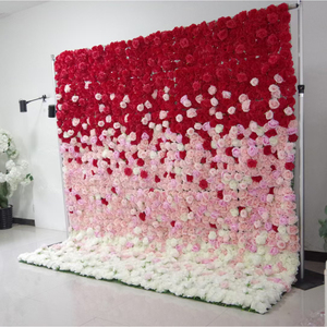 Panel de pared de flores rústicas de tela de seda artificial de 8 pies <span class=keywords><strong>blanco</strong></span> con soporte de fondo de boda simulado para decoración de pared de jardín - Product Image 1