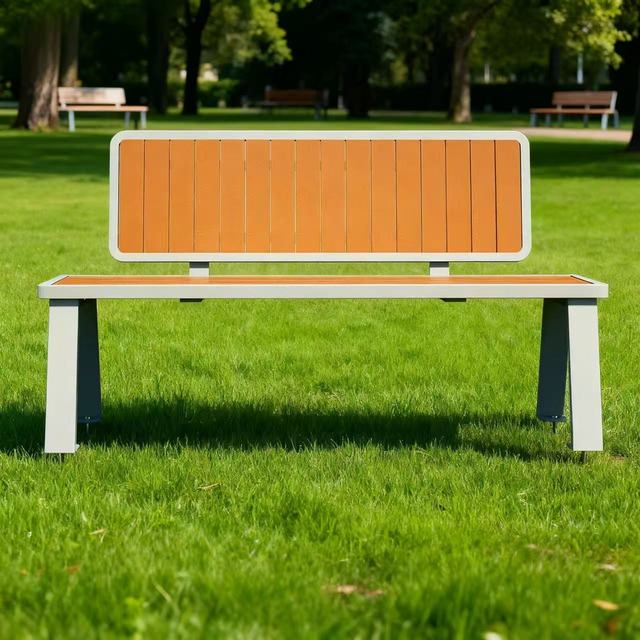 Outdoor Stainless Steel Bench, Park Courtyard Anti-corrosion Wood Backrest Chair, Modern Leisure Seat