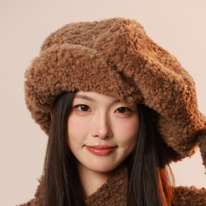 <b>Teddy</b> Fleece Beret For <b>Women</b> Brown Winter Warm Hat With Thickened Fabric And Octagonal Design For Fashionable Look - Product Image 2
