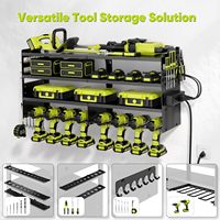 Support mural robuste à 4 niveaux en acier carbone noir pour outils électriques avec 4 multiprises pour garage et atelier