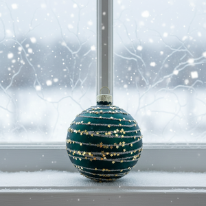 Boules de Noël en verre vert profond de 8 cm avec paillettes et motifs peints, forme ronde, à suspendre, <span class=keywords><strong>Bola</strong></span> de Navidad - Product Image 6