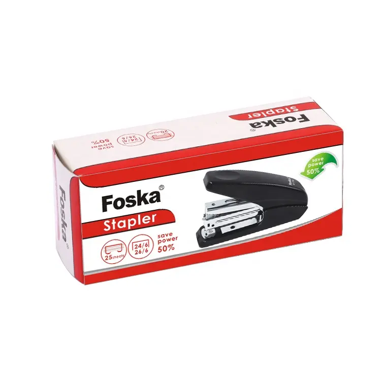 Foska MOQ rendah alat tulis kantor sekolah portabel Mini ukuran Hitam Stapler Manual dengan mulai dari satu kotak