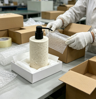 Ensemble de salle de bain élégant en résine à texture pierre, distributeur de savon, brosse de toilette