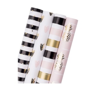 Custom Eco-Friendly Recyclable Gift Wrap <b>Paper</b> Roll Set Gold Pineapple Hearts Stripes <b>Pattern</b> Double-Sided <b>Paper</b> Packaging - Product Image 1