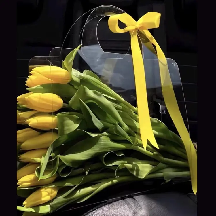 透明なプラスチック製の花のブーケのパッキングバッグ中小企業の花屋のための透明なPVCバッグハンドルで安い包装バッグ