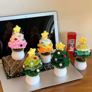 Handmade Cotton Yarn Knitted <strong>Christmas</strong> <strong>Tree</strong> Ornament <strong>Mini</strong> Crochet Xmas <strong>Tree</strong> for Home Room Desktop Party Unique Doll Shape Gift - Product Image 1