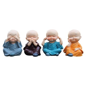 Four Little Monks Resin Figurines 4Pcs Asian Zen Cartoon Desk Decor Craft Gift - Product Image 1