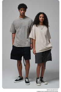 Unisex cộng với kích thước ngắn tay T-shirt với giảm vai thiết kế cổ điển rửa bông thời trang và lỏng phù hợp với quá khổ - Product Image 6