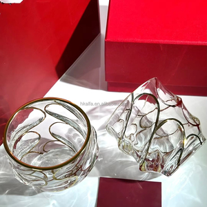 Vasos de Cristal Transparente Pintados con Borde Dorado, Diseño Creativo y Moderno, Vasos Irregulares para Whisky, Gran Venta - Product Image 1